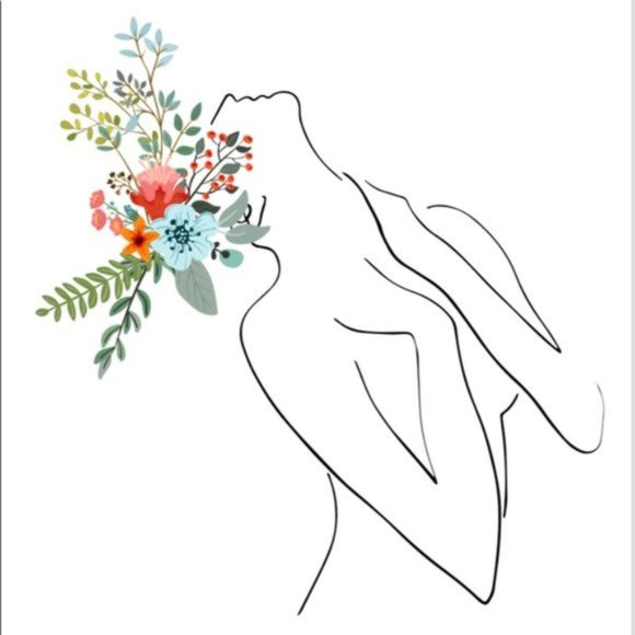 Modern minimalist women line art & flowers print - Picture 2 of 5
